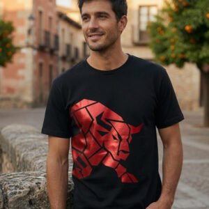 T-shirt Noir Espagne - Taureau Rouge Métallisé - Série Limitée et Numérotée