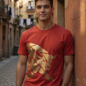 T-shirt Rouge Espagne - Taureau Or Métallisé - Série Limitée et Numérotée