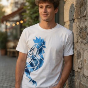 T-shirt Blanc France - Coq Bleu Métallisé - Série Limitée et Numérotée