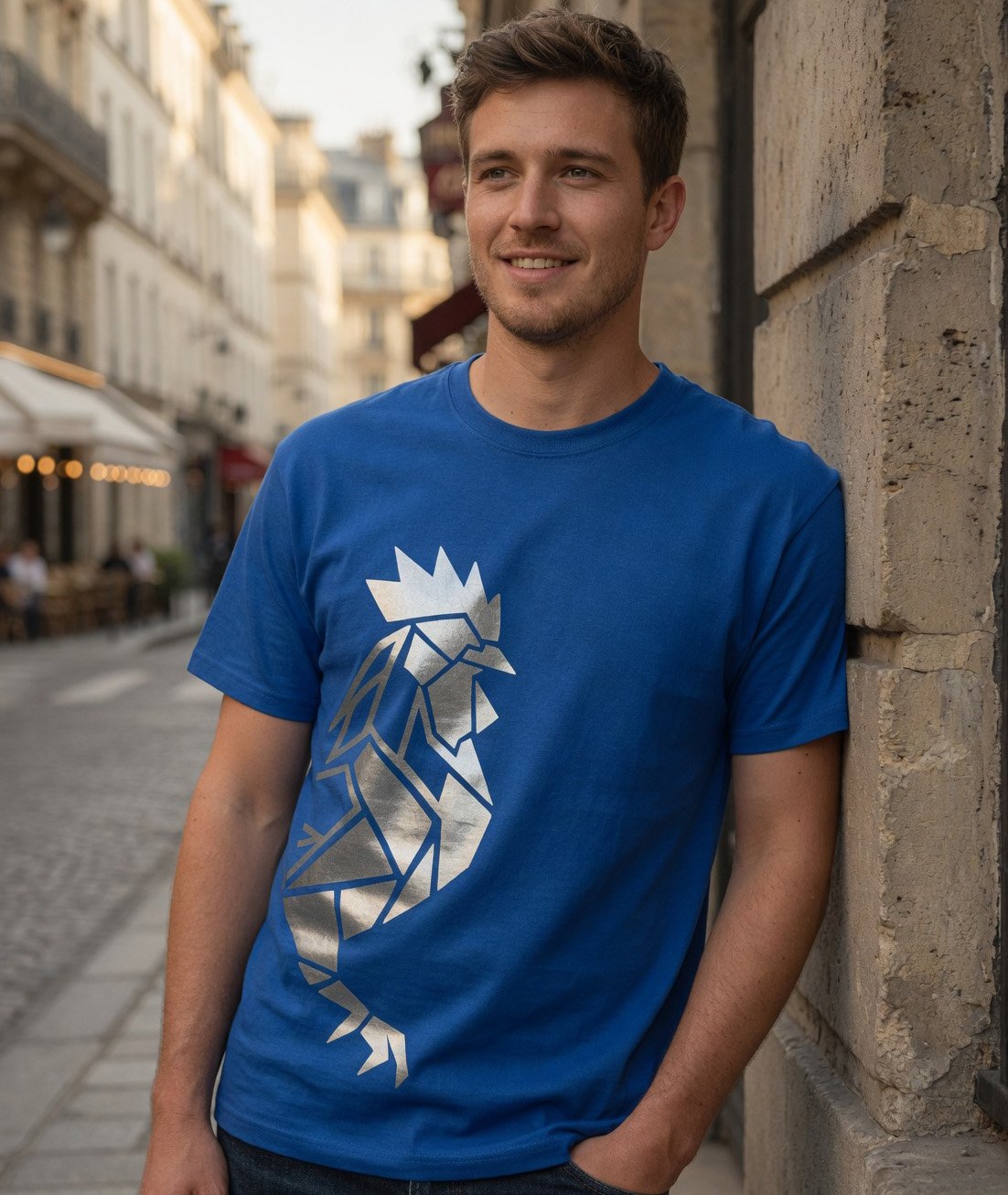 T-shirt Bleu France - Coq Argent Métallisé - Série Limitée et Numérotée