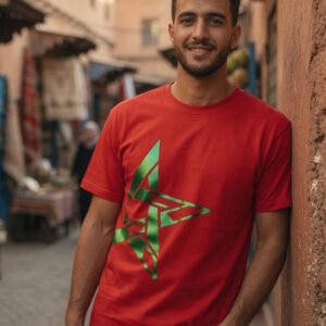 T-shirt Rouge Maroc - Étoile Verte Métallisée - Série Limitée et Numérotée