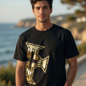 T-shirt Noir Portugal - Croix Or Métallisé - Série Limitée et Numérotée