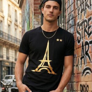 T-shirt Noir PARIS Collector - Deux Etoiles Or - Edition Limitée